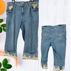 Faded Glory Women's Retro Plus Stretch Jeans - Blue SZ 20W gold Lace accents
